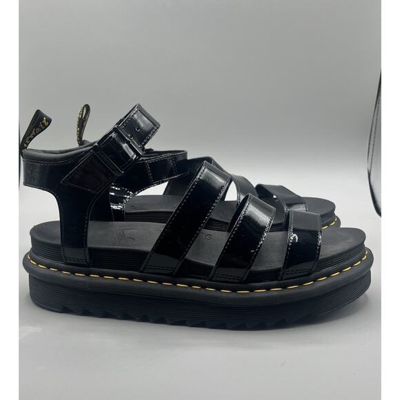 Dr. Martens Doc Womens 11 Blaire Black Patent Leather Metal Goth Sandals NWOB - Picture 1 of 10